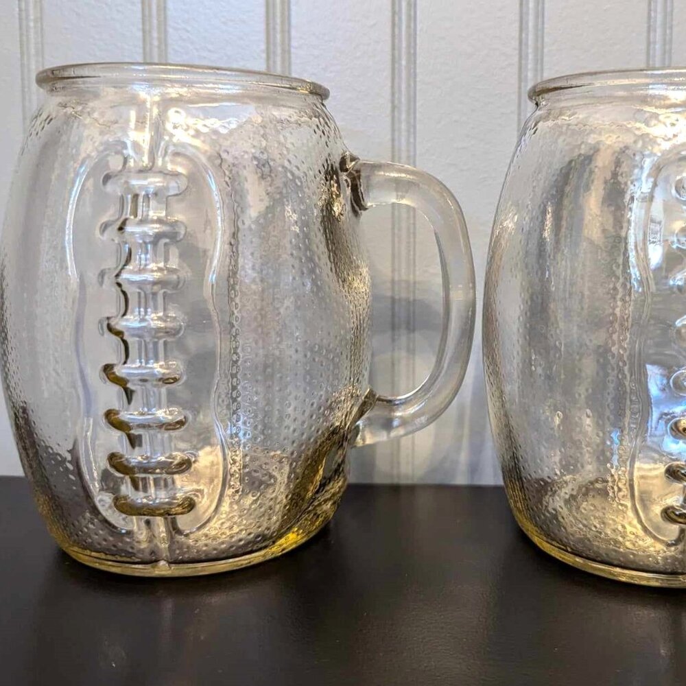 Glass Football Beer Mugs W/ Handle 2 Home Essentials The Beer Den Large Barware